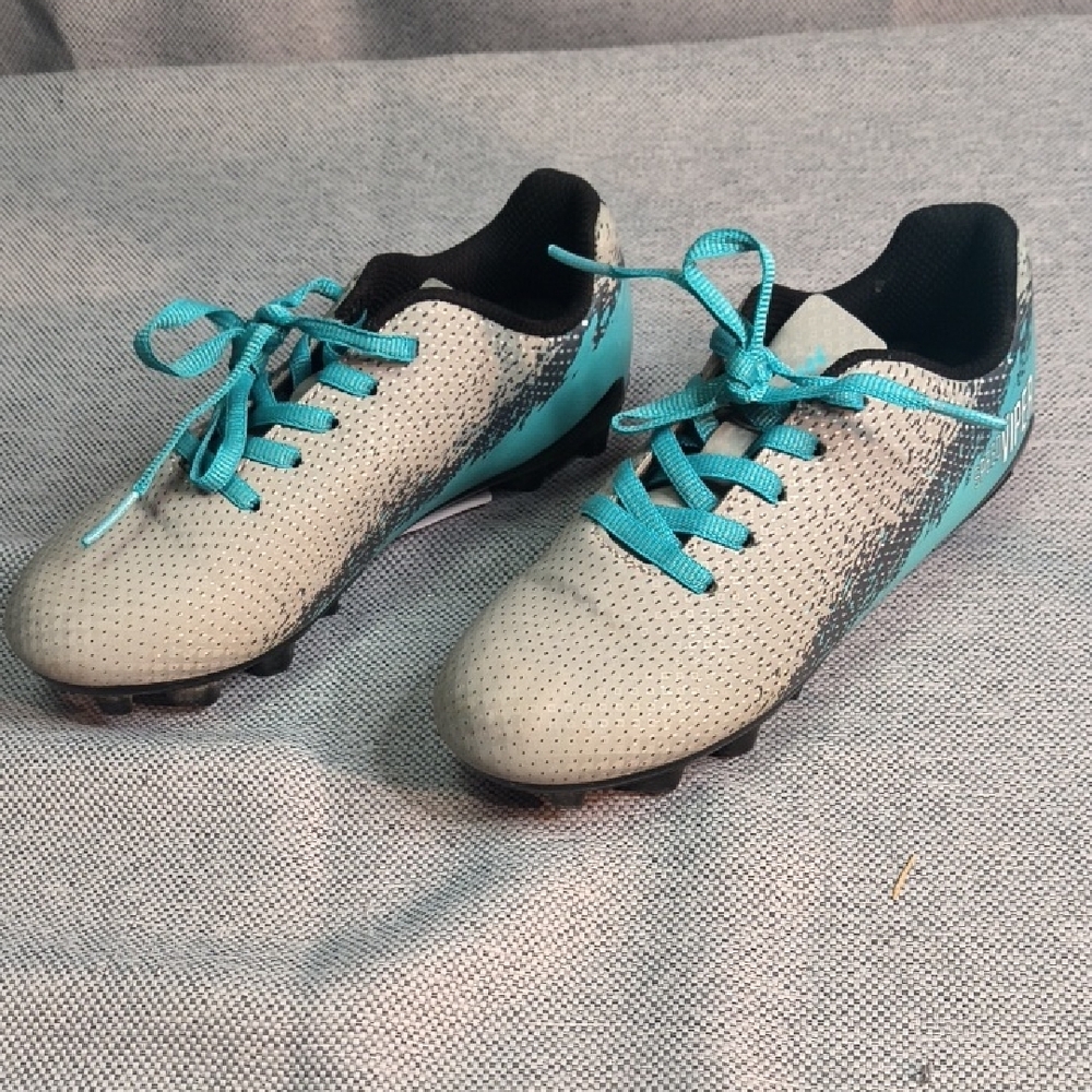 Gray and Teal Soccer Cleats